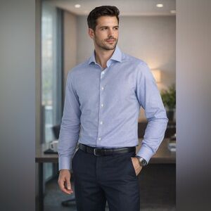 Kenneth Cole Awareness Slim Fit Dress Shirt Blue Micro Check 16 32/33 Non-Iron